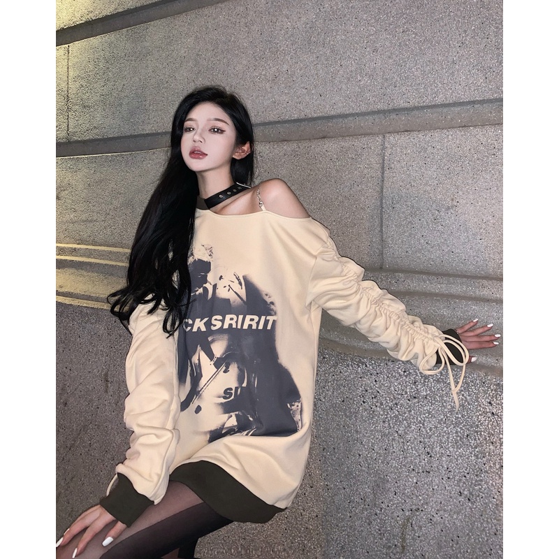 IELGY Áo sweater dáng rộng thời trang sành điệu cho nữ