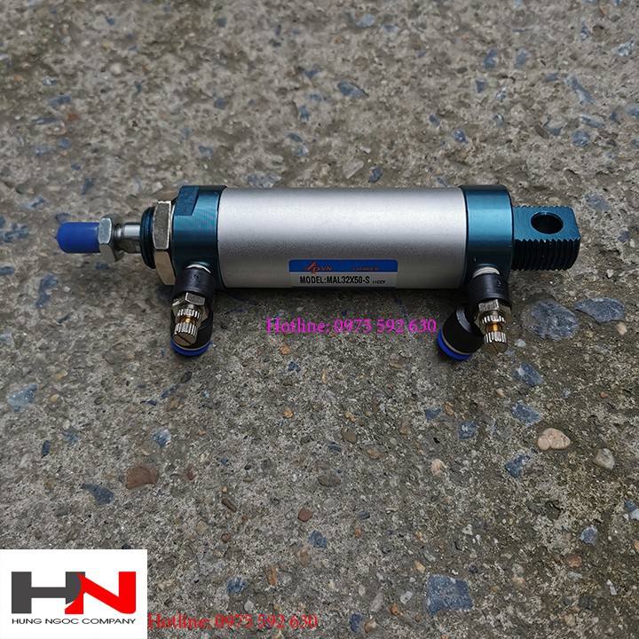 Xi lanh khí nén tròn mal 32X50 và van tiết lưu ống 8mm