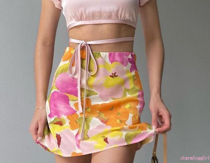 Chân Váy Chữ A Họa Tiết Hoa Vintage Cho Nữ