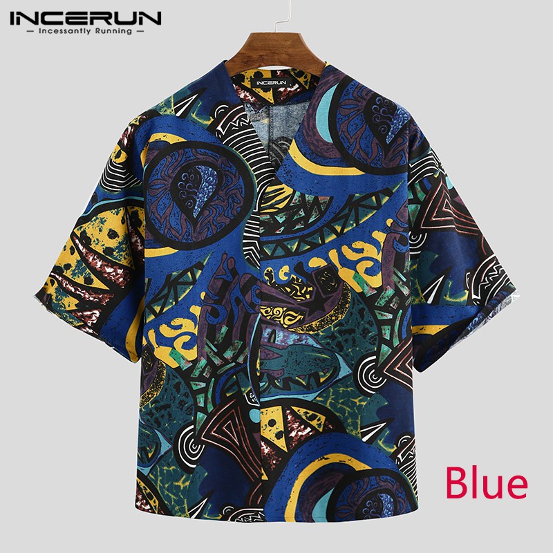 INCERUN Áo tay lỡ 3/4 in họa tiết phong cách cổ điển cho nam | BigBuy360 - bigbuy360.vn