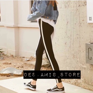 Quần legging đen 1 sọc trắng