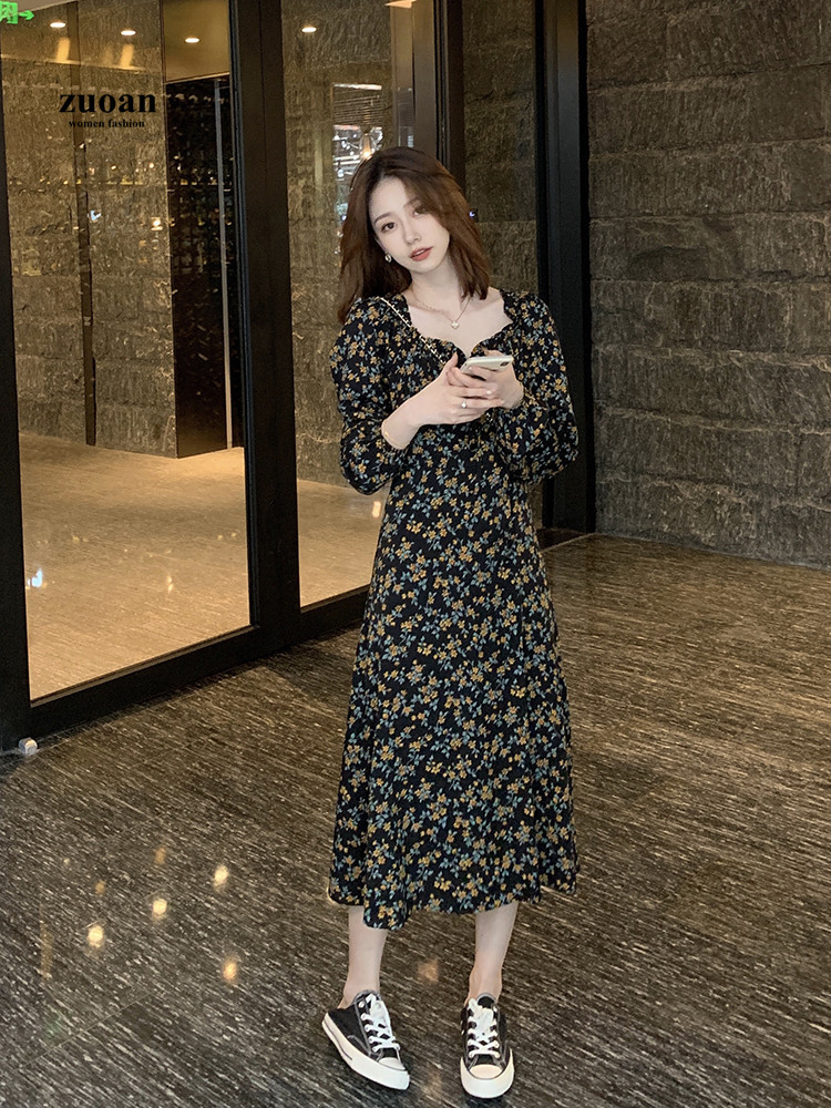 Đầm Họa Tiết Hoa Tay Dài Cổ Vuông Thời Trang Dành Cho Nữ | BigBuy360 - bigbuy360.vn
