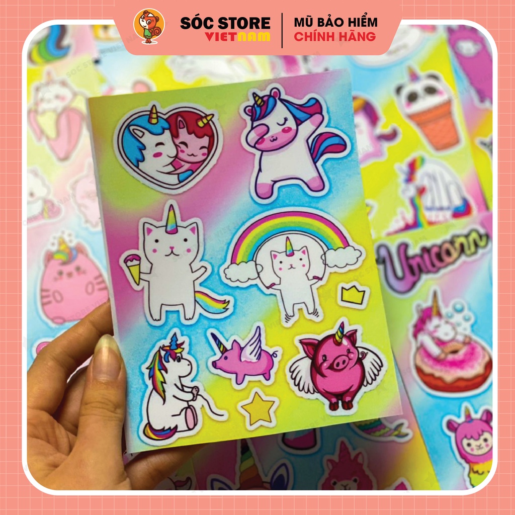 Sticker UNICORN Sóc Store chống nước custom, dán trang trí mũ bảo hiểm nửa đầu, nón bảo hiểm 3 phần 4