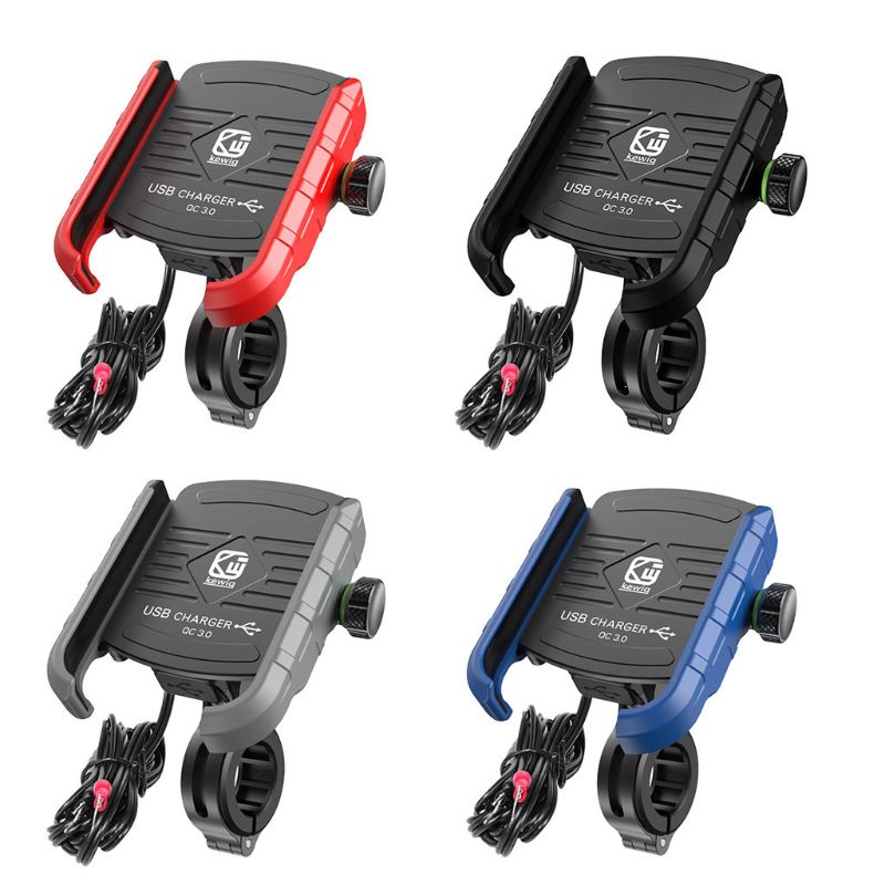 Giá Đỡ Điện Thoại Gắn Tay Lái Xe Máy Chống Nước Xoay 360 Độ Kèm Cổng Sạc QC 3.0 USB