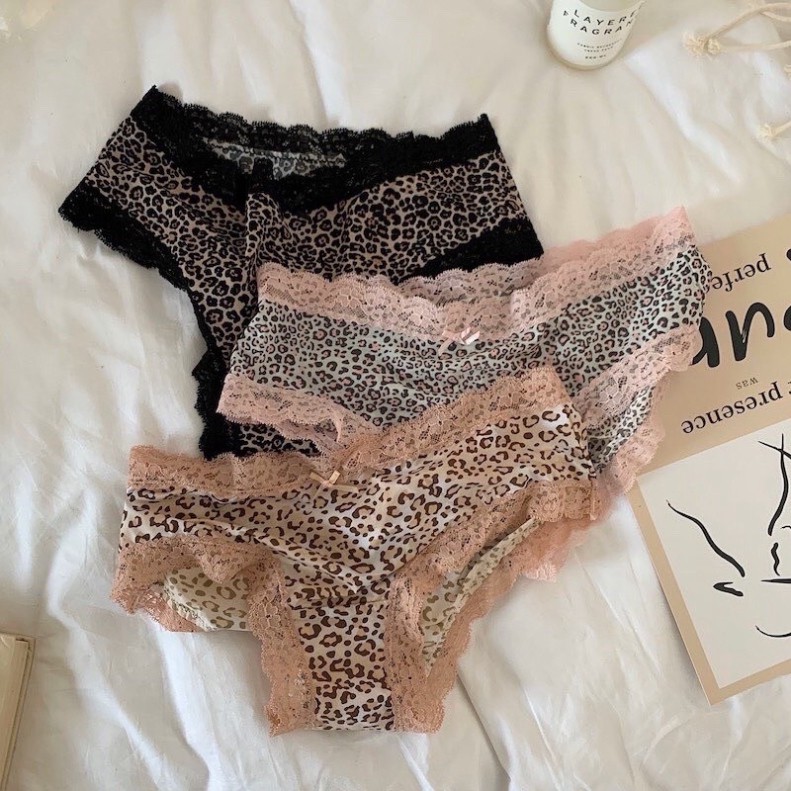 Quần lót su lanh hoạ tiết báo phối ren 2339 -Quần lót nữ da báo đúc su thun lạnh siêu mỏng mát không viền lọt khe