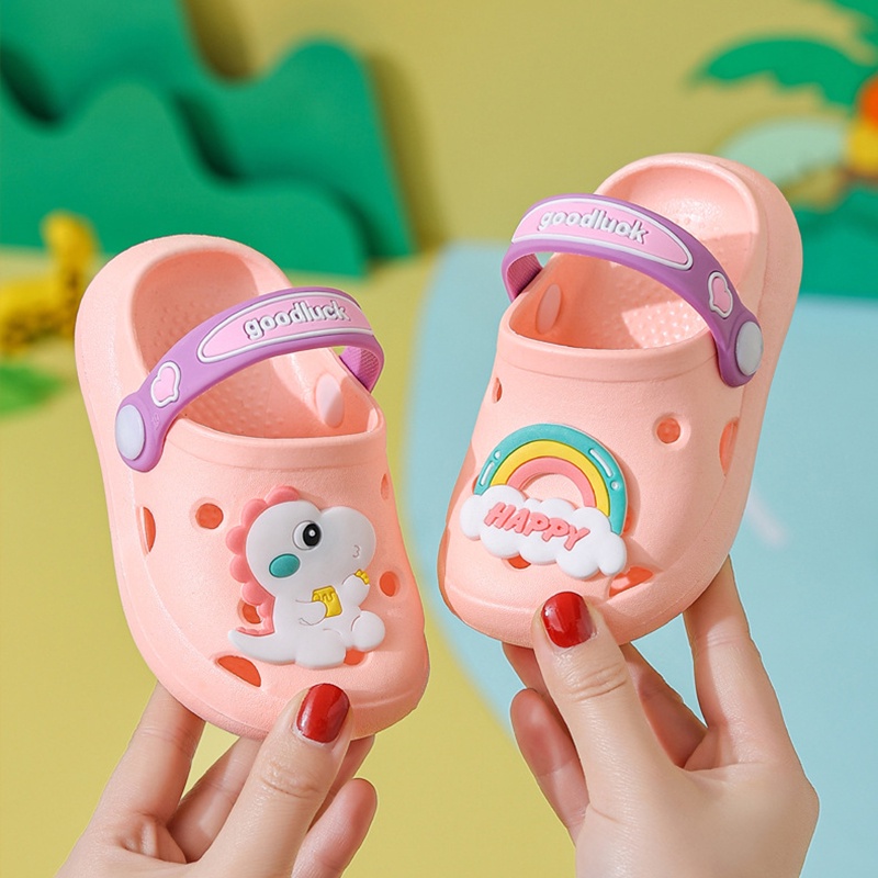 Dép sục cho bé trai & bé gái, đế mềm gắn hình khủng long cầu vồng, phong cách Hàn Quốc siêu đáng yêu