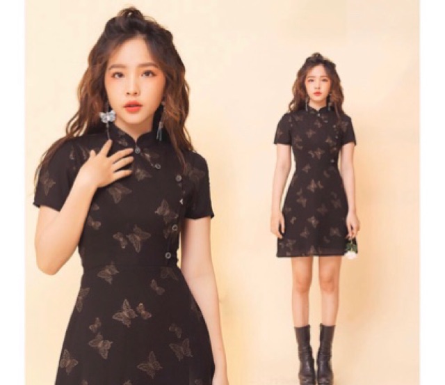 🌻ĐẦM SƯỜN XÁM TAY PHỒNG NHUNG ĐEN🌻kèm hình chụp thật | BigBuy360 - bigbuy360.vn