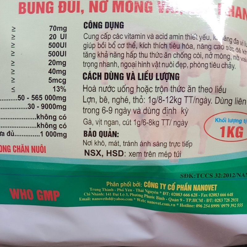 Mix siêu tăng trọng, vỗ béo lợn gà heo trâu bò dê thỏ vịt ngan chó cừu thú y, vitamin khoáng an toàn không chất câm
