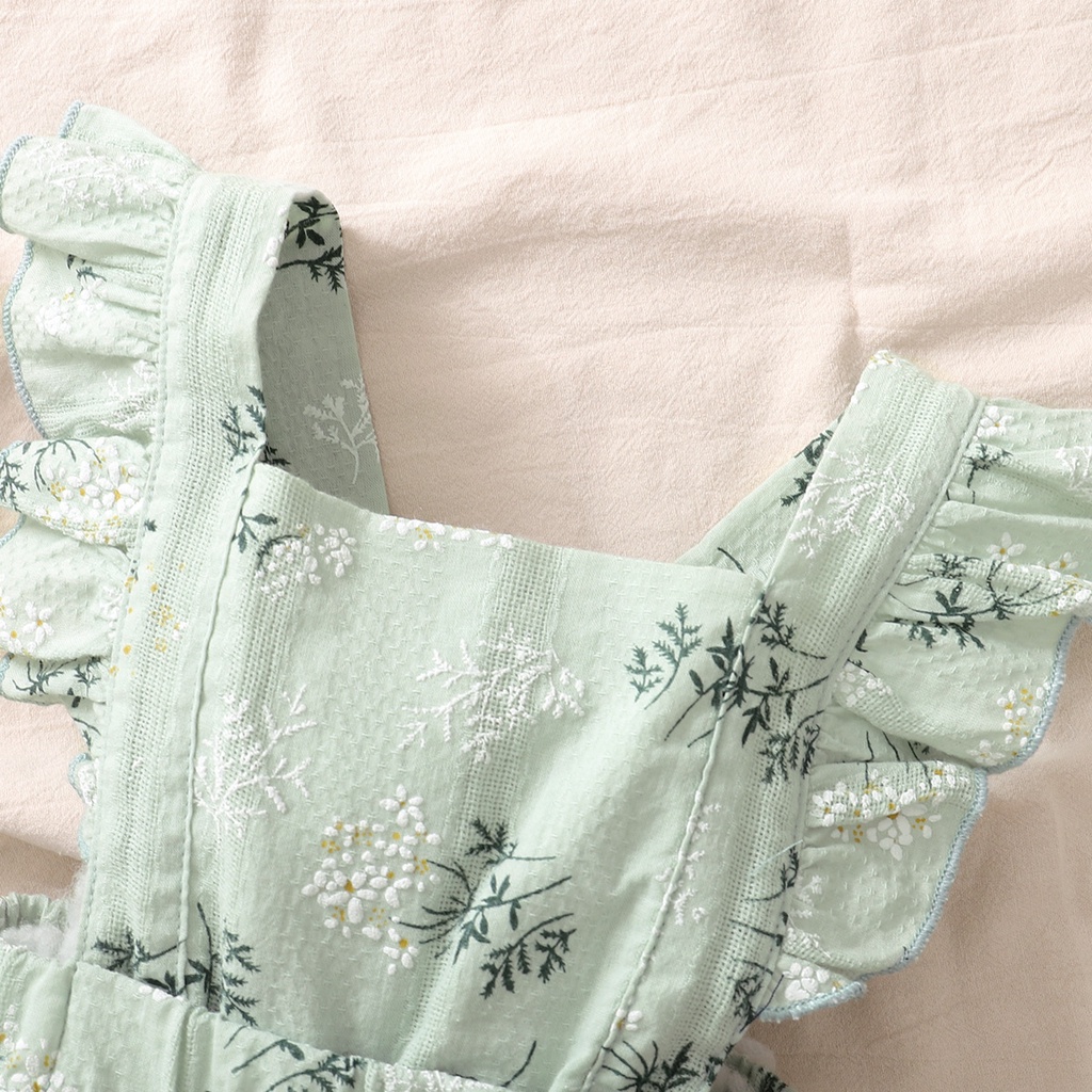 Bodysuit cho bé Mikrdoo không tay vải cotton họa tiết hoa xinh kiểu Pháp và băng đô đáng yêu