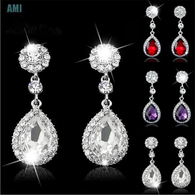Khuyên tai hình giọt nước đính đá thời trang cho nữ