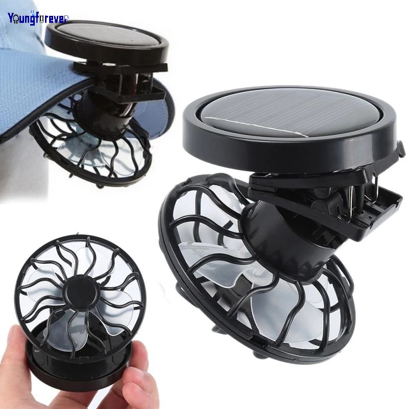 Quạt làm mát sử dụng năng lượng mặt trời mini có kẹp gắn mũ tiện dụng cho hoạt động ngoài trời