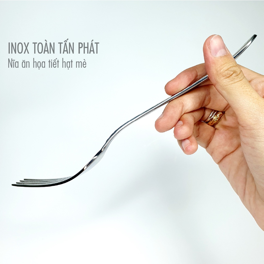 Nĩa Ăn Inox Họa Tiết Mè Trắng - Inox 304
