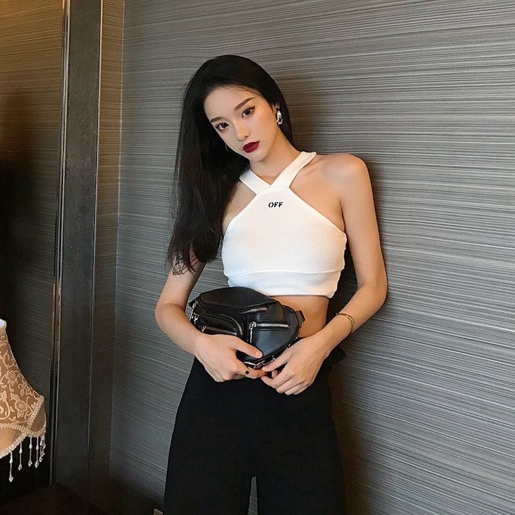 Áo dệt kim không tay cổ chữ V hở lưng phong cách Hong Kong quyến rũ cho nữ