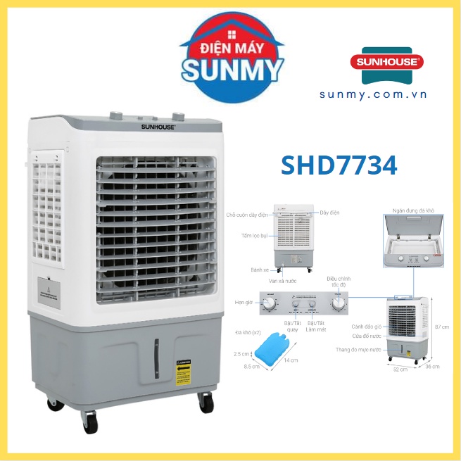 Quạt điều hòa, máy làm mát, quạt hơi nước Sunhouse SHD7734 - Bảo hành chính hãng toàn quốc