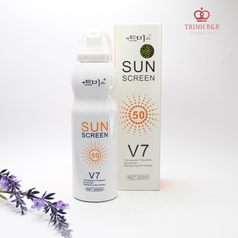 [Mua 3 tặng 1] xịt chống nắng Sun Screen V7 Hàn Quốc xịt lên tone trắng da, ko bết dính, k trôi, cam kết chính hãng