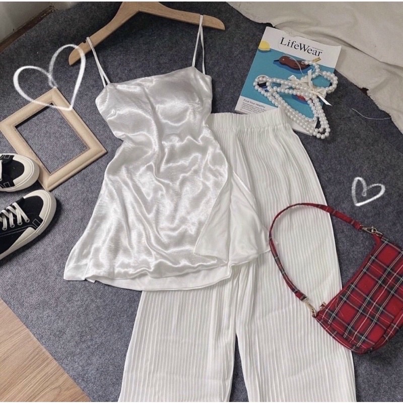 set áo lụa hở lưng quần dập ly ống suông sang chảnh - hình thật - carotshop | BigBuy360 - bigbuy360.vn