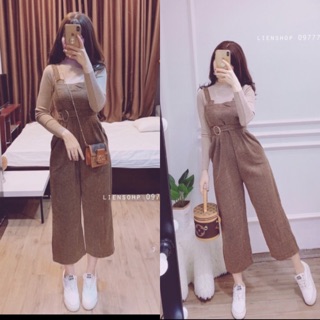 (Ảnh thật+video) Set dạ Yếm quần và áo len tăm CC