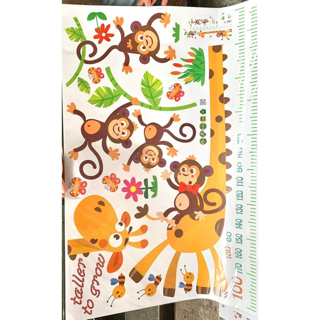 Sale !!! Decal Tranh Dán Tường Đo Chiều Cao Hươu Khỉ Cho Bé_Super Sale  (1341 ) | BigBuy360 - bigbuy360.vn