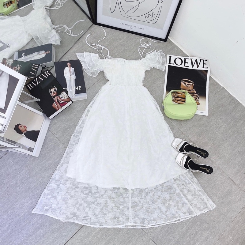 Đầm maxi voan tơ bèo hoa nổi nina le