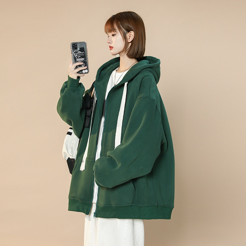 Áo khoác hoodie nỉ trơn nam nữ Unisex có khóa kéo zip form rộng có mũ cực dày dặn