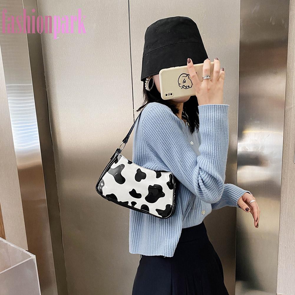 Túi đeo vai chất liệu da PU họa tiết bò sữa thời trang dành cho nữ
