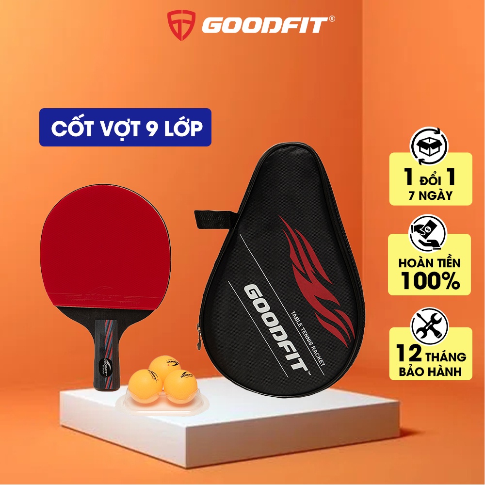 Vợt bóng bàn tặng kèm 3 bóng GoodFit cốt vợt 9 lớp, đạt chuẩn chất lượng GF002TR