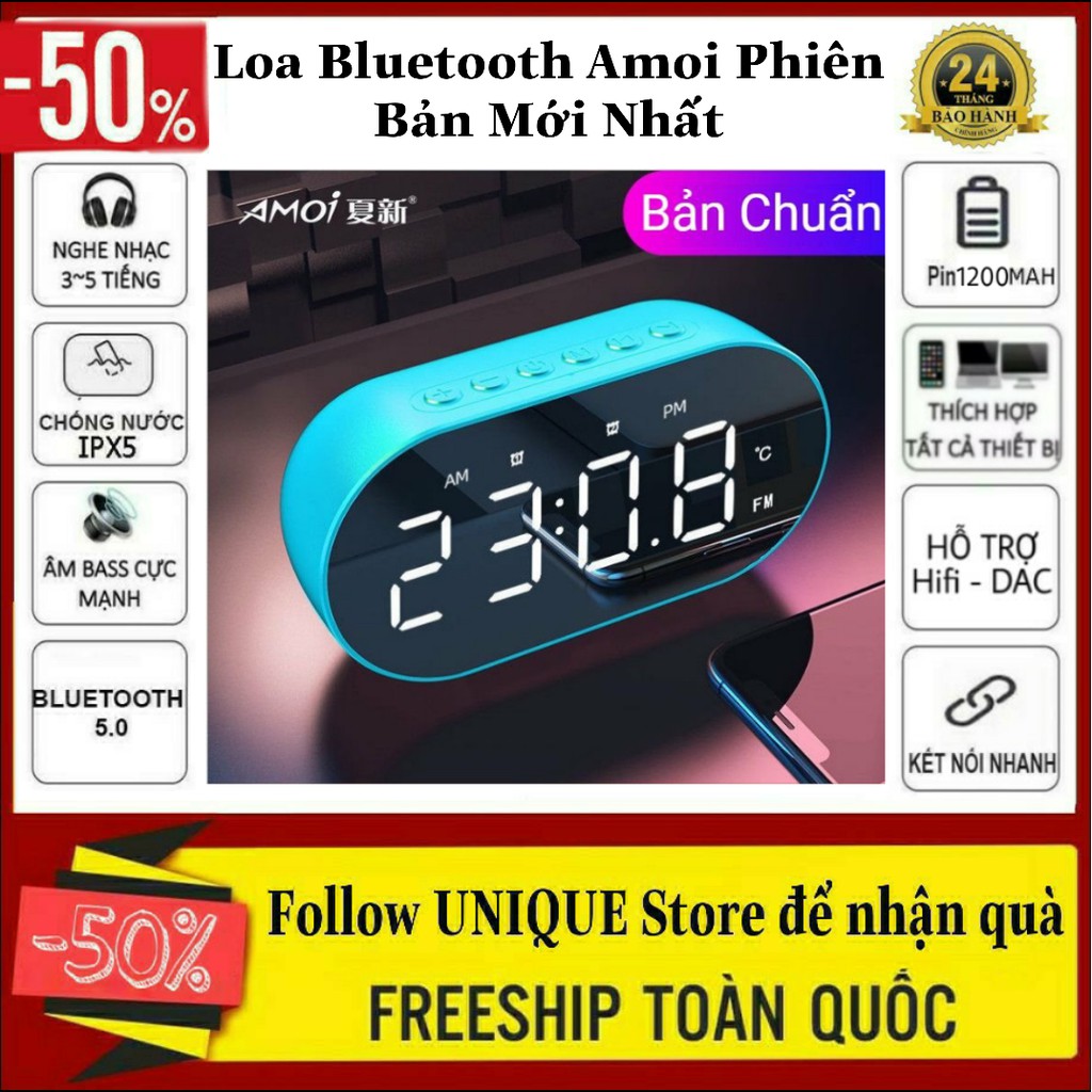 Loa Bluetooth Amoi Phiên Bản Mới Nhất Kiêm Đồng Hồ, Gương, Đo Nhiệt Độ - Loa Đồng Hồ