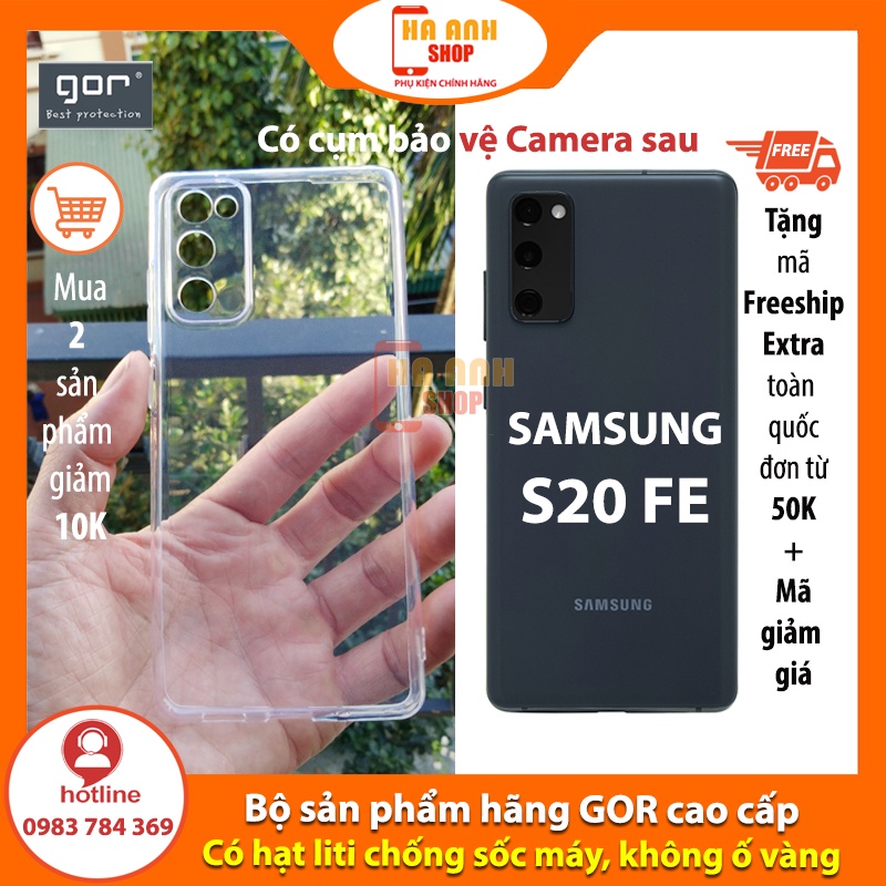 Ốp Samsung S20 FE hãng Gor cao cấp, ốp trong suốt, cực dẻo, mỏng, siêu nhẹ, mỏng 0.4mm, không ố vàng