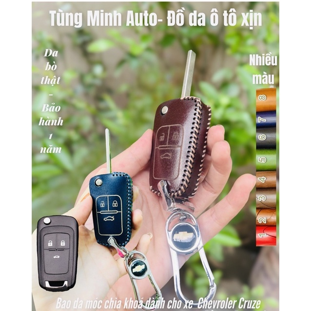 Bao da Bảo Vệ Chìa Khóa Xe Chevrolet Cruze, Colorado da thật khâu tay,bọc chìa khoá