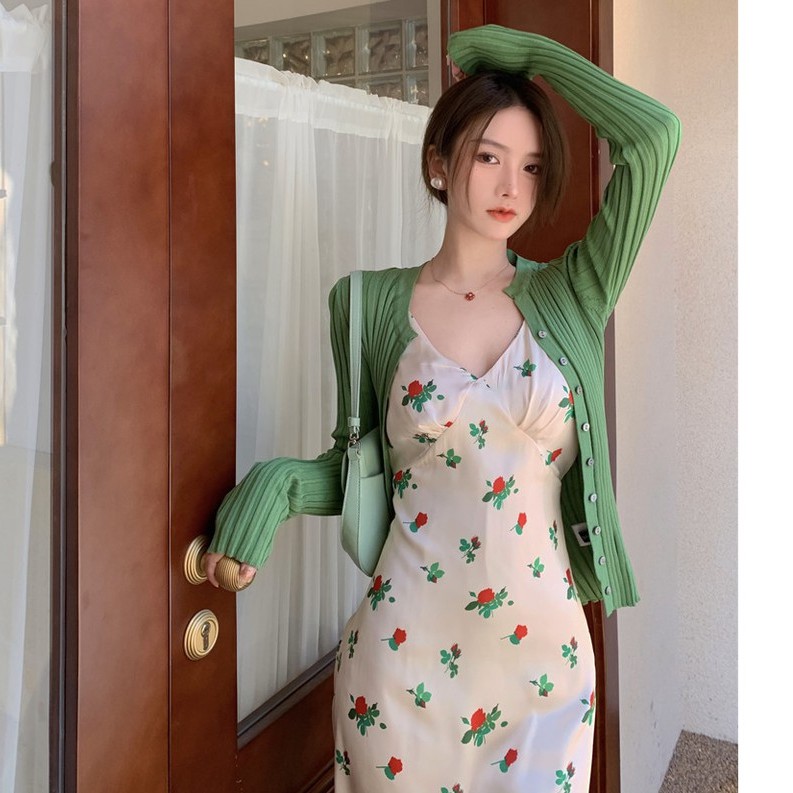 Đầm 2 Dây, Váy Nữ Dáng Dài, Đầm Maxi Họa Tiết Hoa Hồng Quyến Rũ Nhẹ Nhàng Nữ Tính