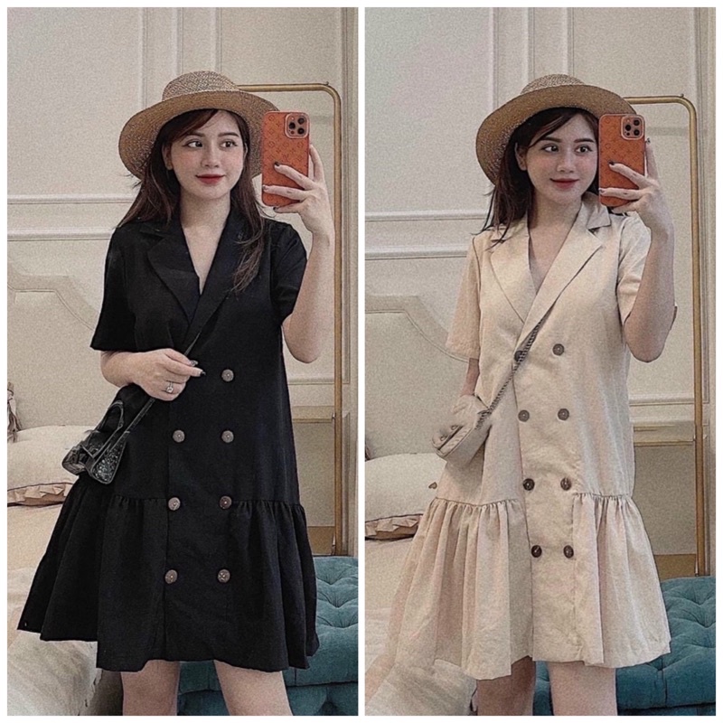 Đầm cổ vest đuôi cá 2 màu (kèm hình thật)