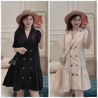 Đầm cổ vest đuôi cá 2 màu vnxk xuongvnxk