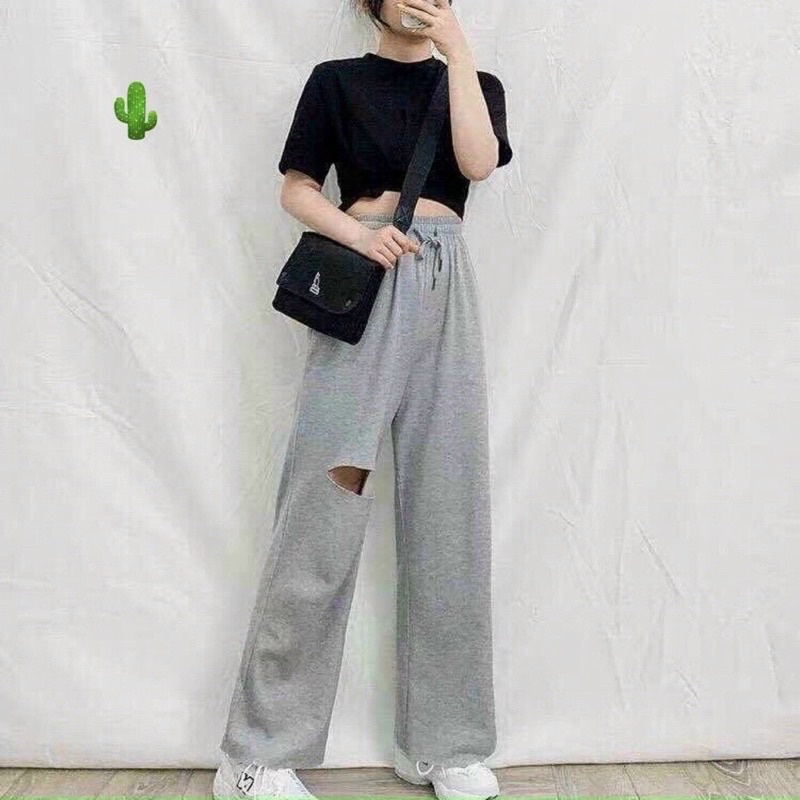 Quần thể thao nữ dáng dài ống rộng