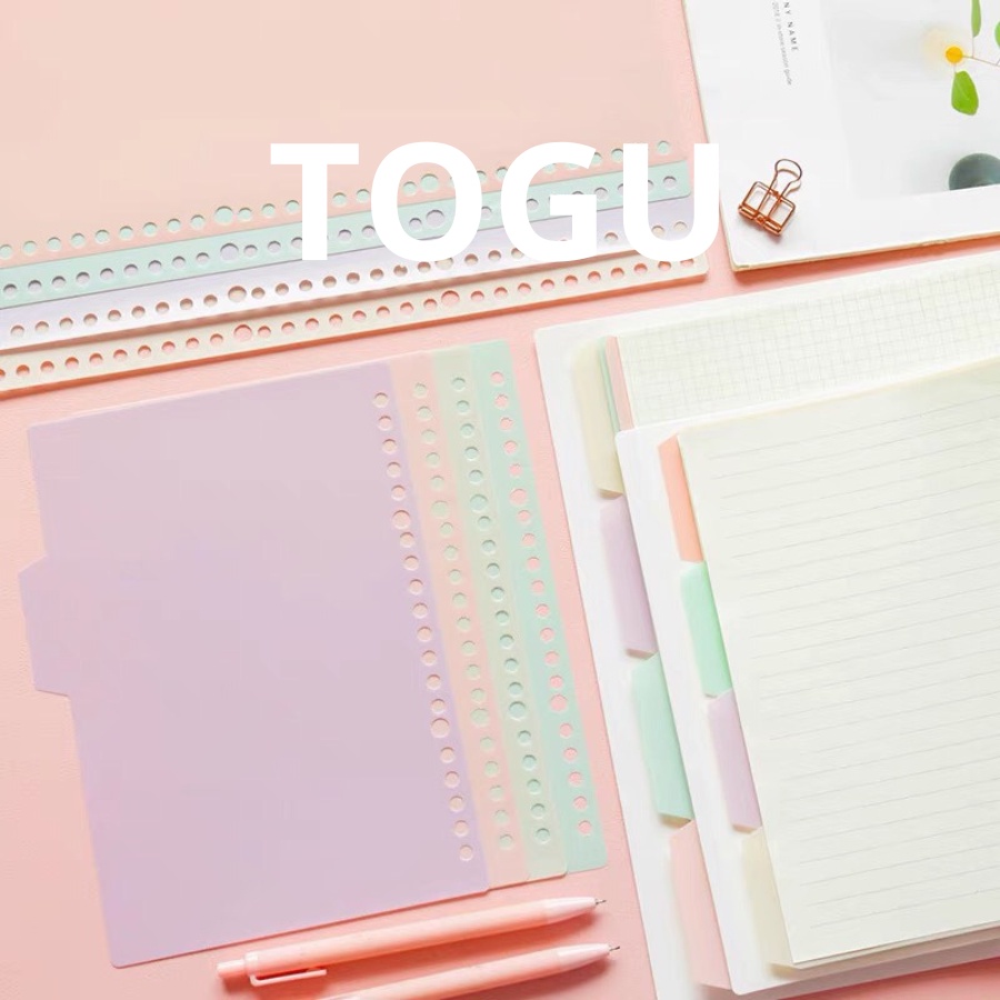 Tab phân trang TOGU tờ chia trang chỉ mục set 4 tờ trơn màu pastel A5 B5 A4 20 26 30 lỗ dụng cụ văn phòng phẩm học sinh