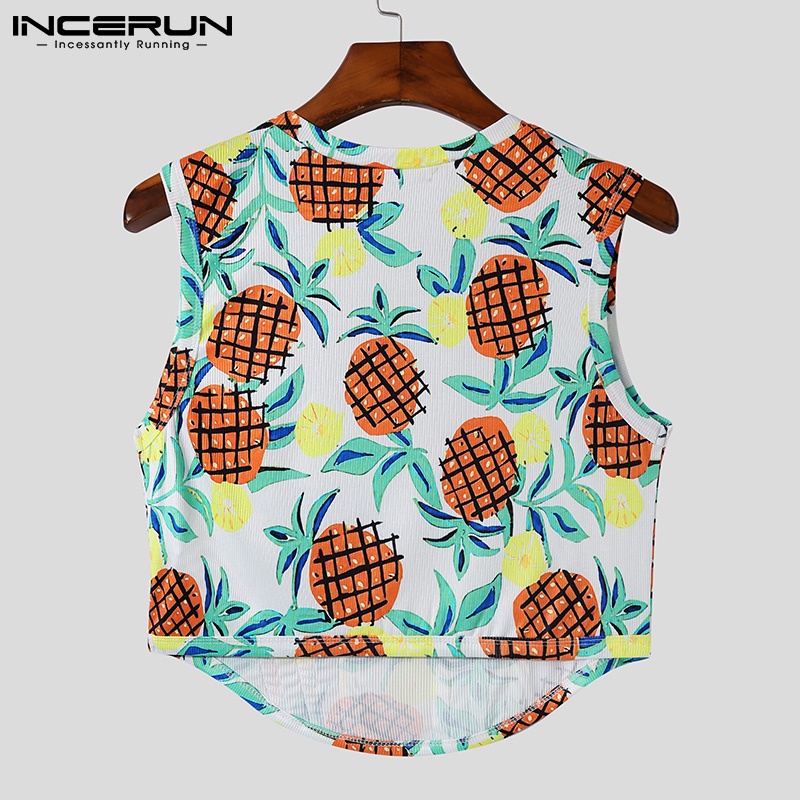 Áo lửng không tay INCERUN họa tiết hoa thời trang cho nam