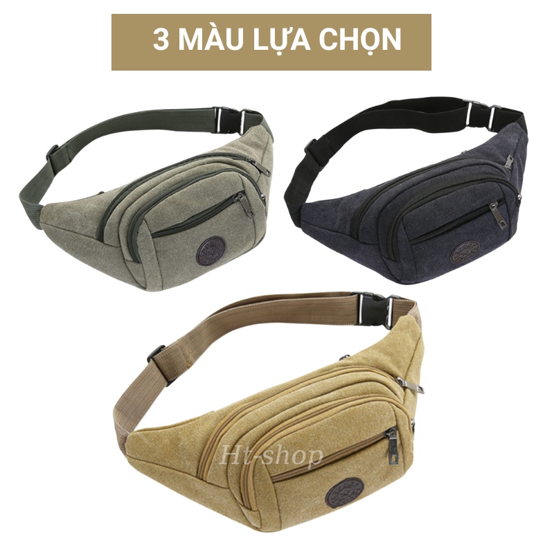 Túi đeo hông Sport nam nữ vải canvas 3 màu chống bụi dây đeo dễ điều chỉnh, túi đeo chéo