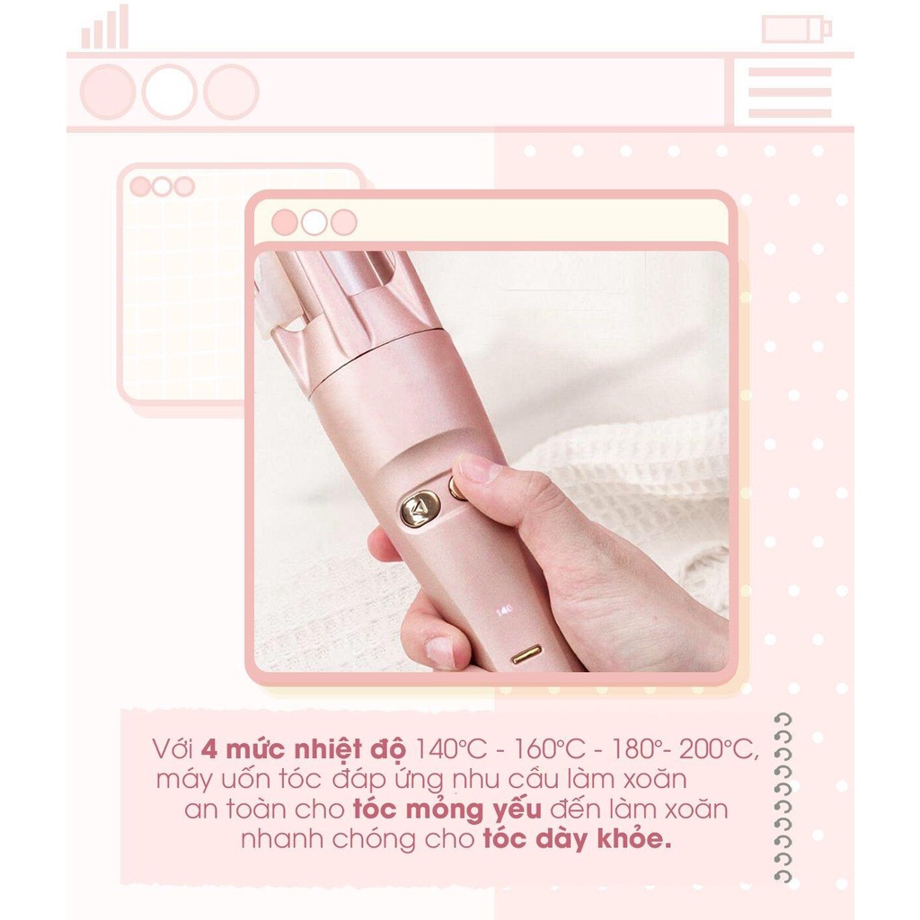 Máy uốn tóc tạo kiểu tự xoay Auto Rotating Hair Curler  không khô xơ gãy rụng, làm cả tóc ngắn