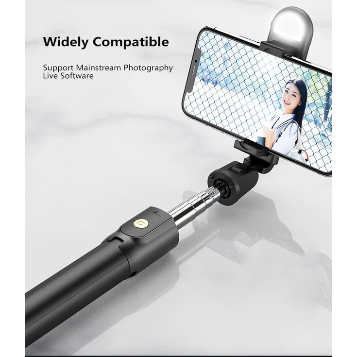 Gậy Chụp Hình Selfie Gấp Gọn Không Dây Bluetooth 4.0 Kèm Đèn Led Ánh Sáng Trắng Xoay 360 Kết Nối iPhone Android