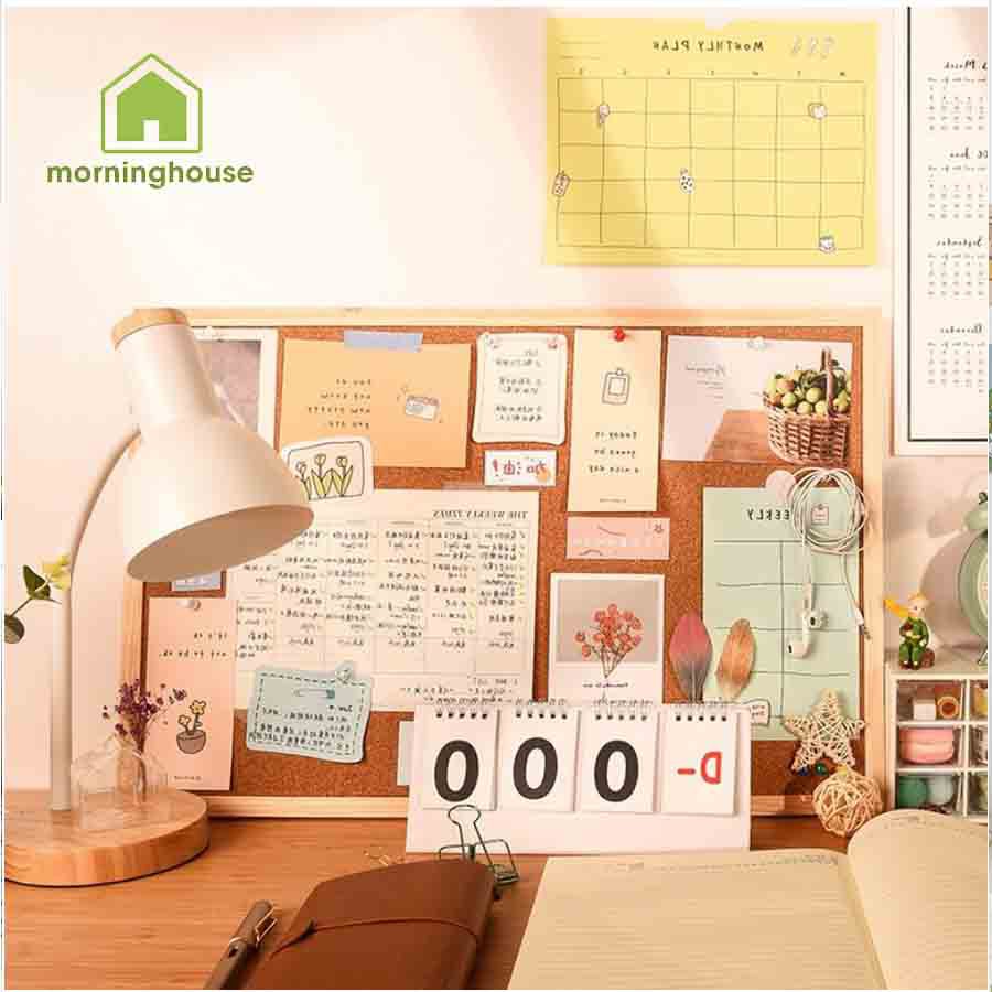 BẢNG GHIM GỖ GHI CHÚ DECOR BÀN LÀM VIỆC - Tặng kèm phụ kiện dây treo, móc treo, hình dán sticker, ghim