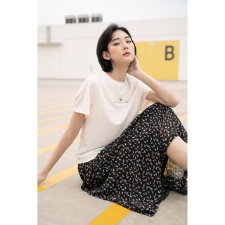 Chân Váy Xếp Ly Dài Chất Vải Chiffon Họa Tiết Lá Phong [Madelen]