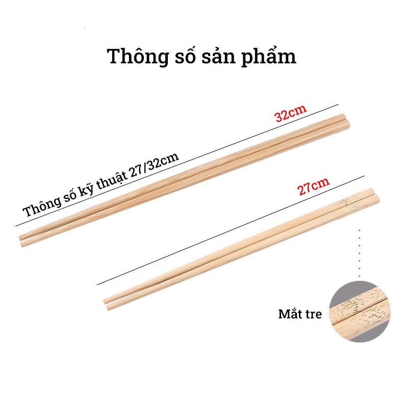 Đũa ăn dài tre đa năng kháng khuẩn BAMBOOO ECO chuyên xào nấu an toàn vệ sinh, sử dụng cho gia đình, nhà hàng, khách sạn