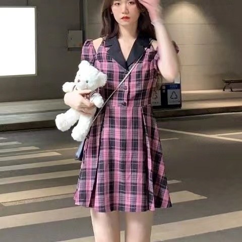 Đầm Tay Phồng Họa Tiết Sọc Caro Xinh Xắn Thời Trang Mùa Hè Dành Cho Nữ