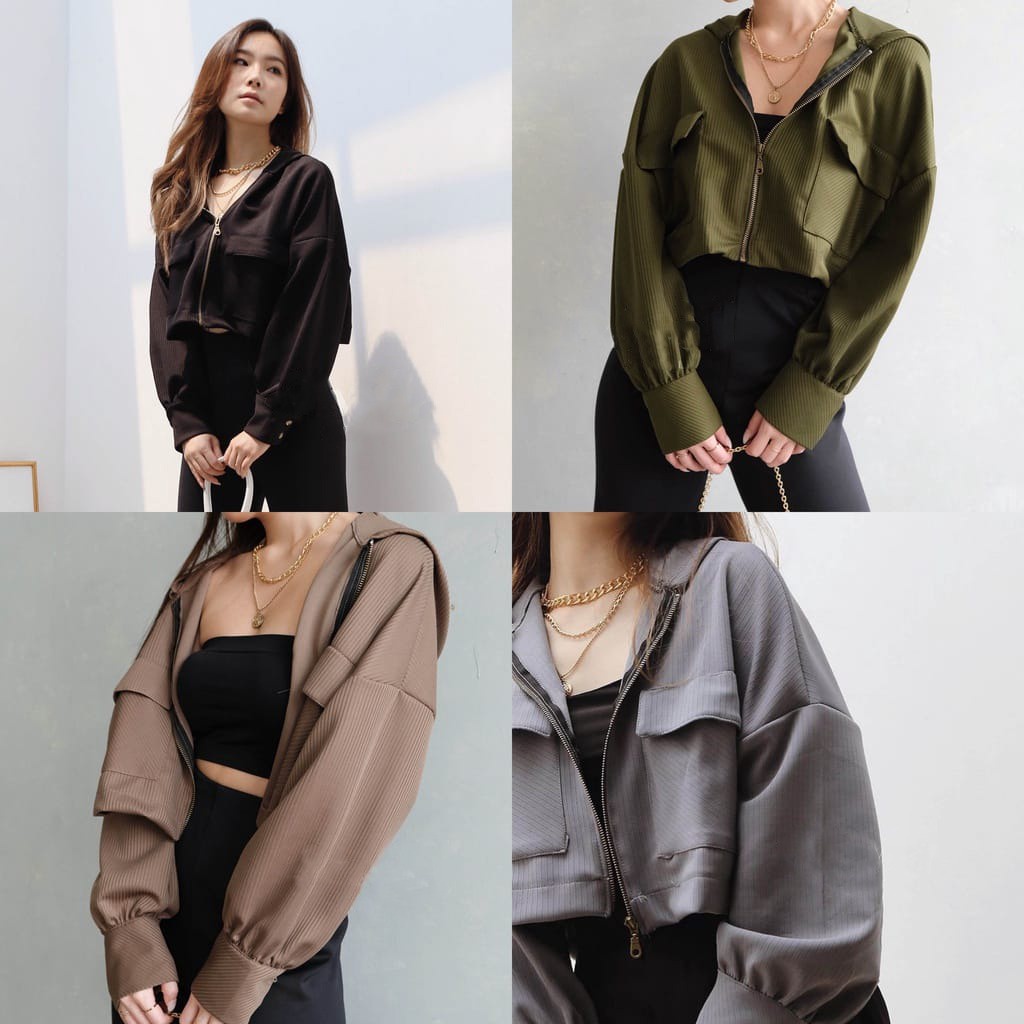 Áo Khoác Crop Top Dáng Rộng Cá Tính Cho Nữ | Áo Hoodie Dây Kéo Có Túi Của Phụ Nữ Crop /