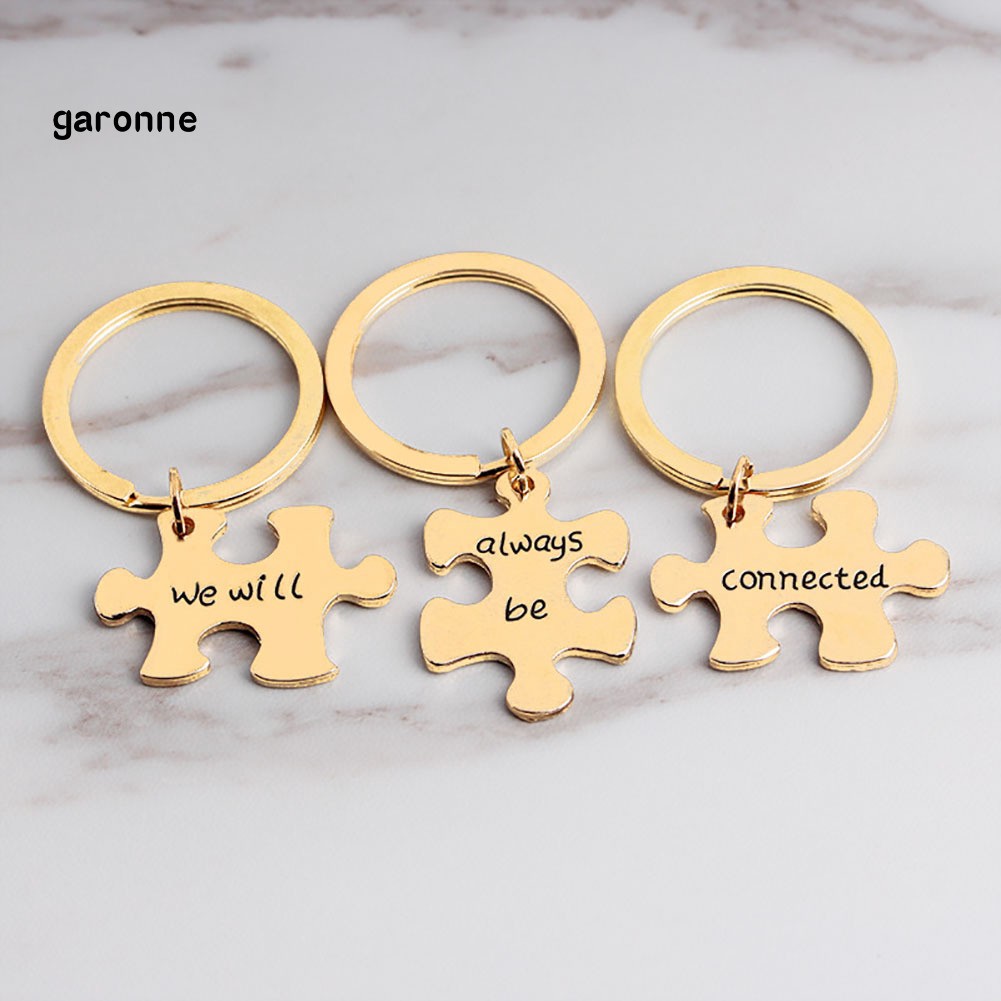 Set 3 móc khóa khắc chữ &quot;We Will Always Be Connected&quot; dạng mảnh ghép độc đáo