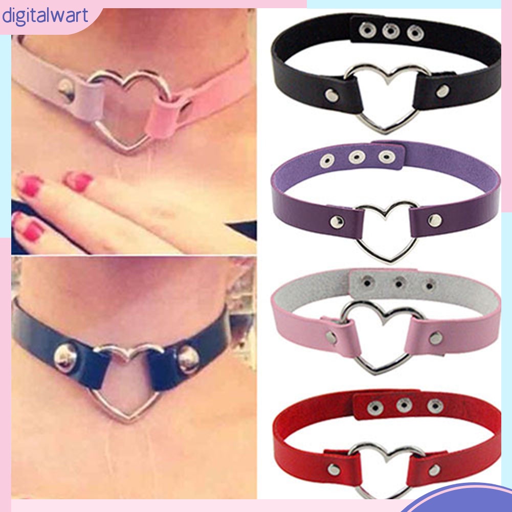 Vòng cổ choker da nhân tạo mặt trái tim kim loại phong cách Gothic trẻ trung cá tính dành cho nữ