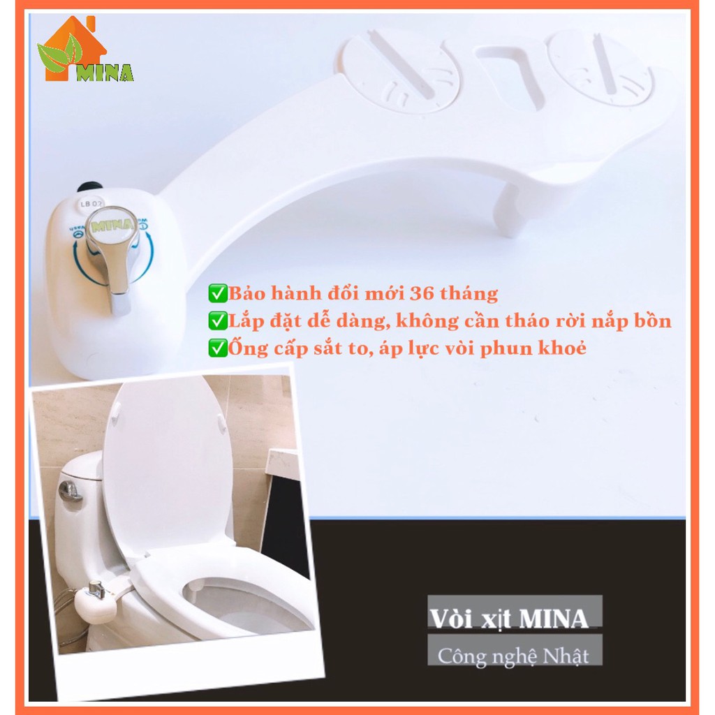 Vòi Xịt Rửa Vệ Sinh Mina. Bidet Công Nghệ Nhật. Bảo Hành Đổi Mới 36 Tháng. Lắp Không Cần Tháo Rời Nắp Bồn Cầu.