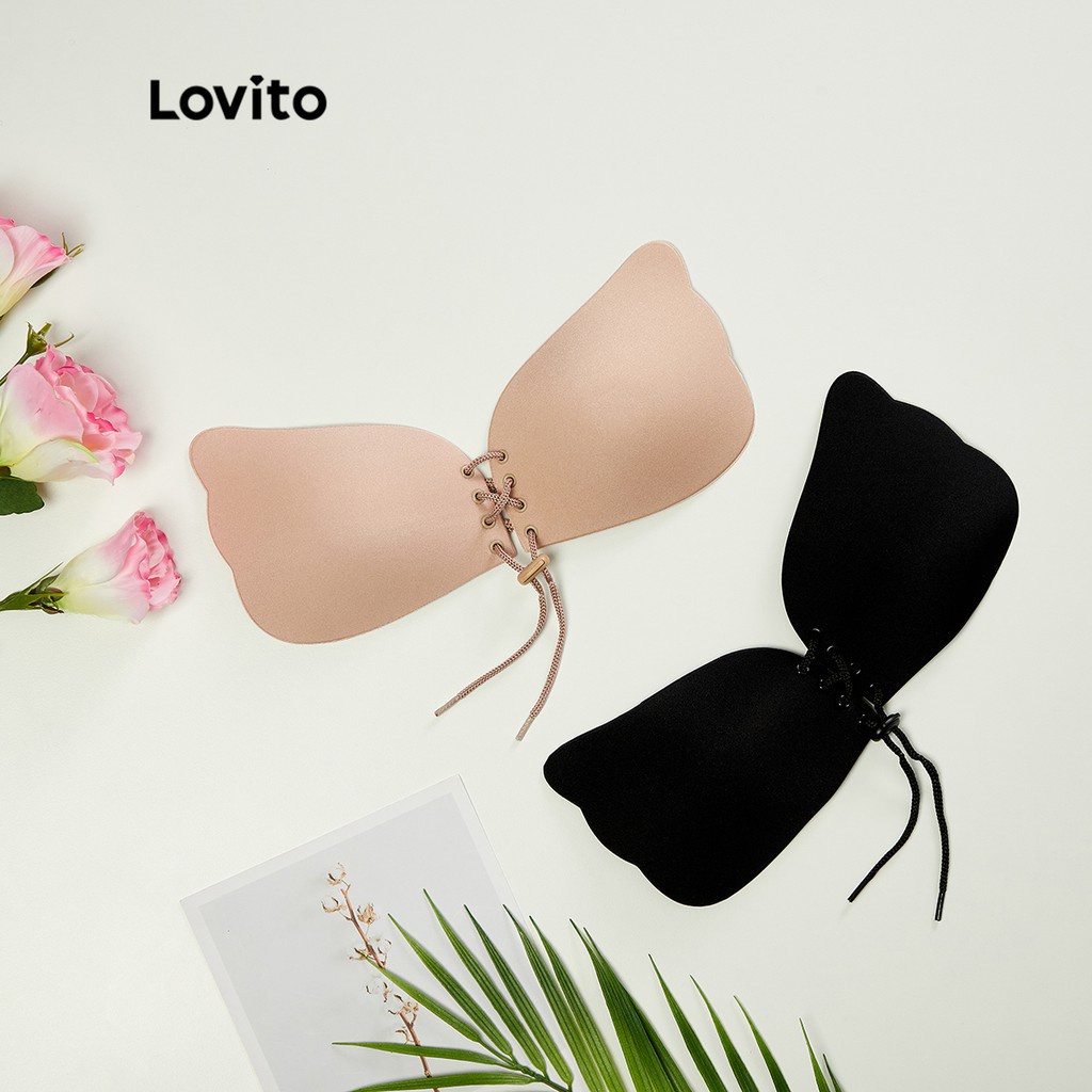 Áo lót Lovito dáng ôm màu trơn thắt dây cơ bản L13X108 (màu đen/màu da)