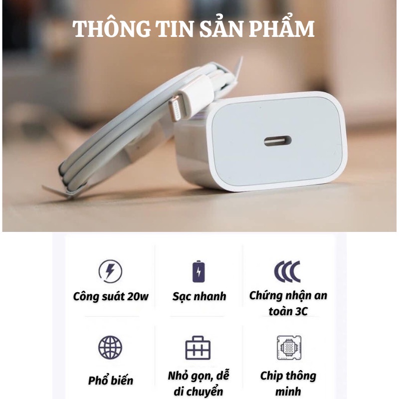 Sạc Điện Thoại Bộ Sạc Nhanh 20W Công Nghệ PD Siêu Tiết Kiệm Thời Gian Gia.dung.hoang.anh