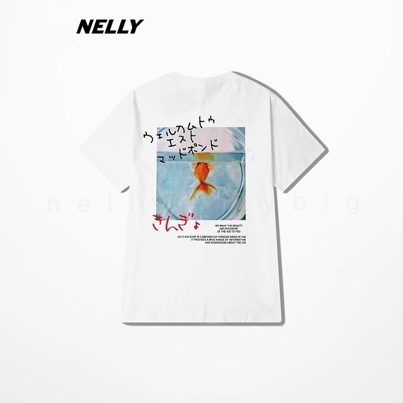 Áo thun tay lỡ   Nelly Heybig dáng unisex form rộng japanese koi