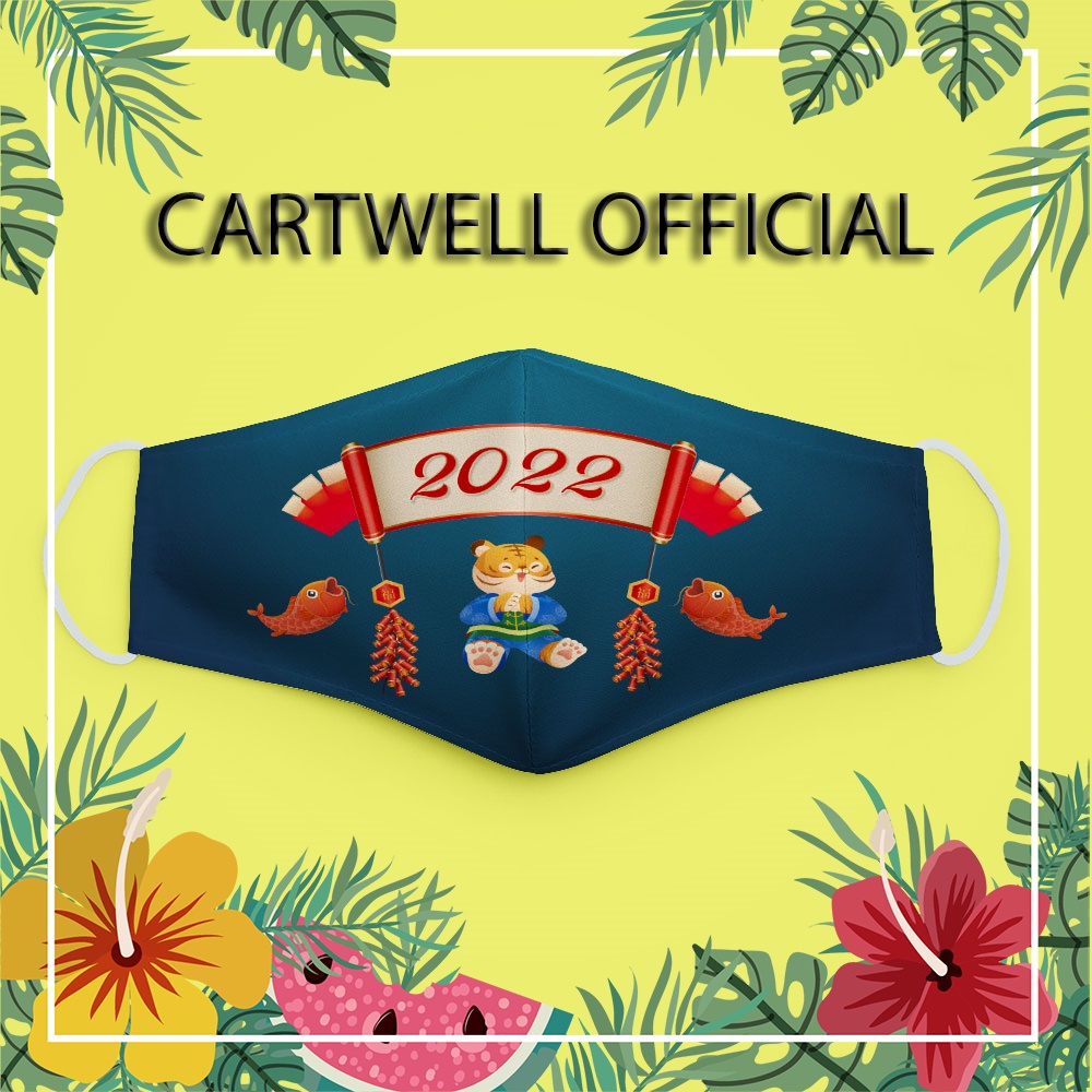 Khẩu trang năm mới nhâm dần tết 2022 tài lộc CARTWELL dễ thở dày 2 lớp thoáng khí vải cotton 100% không đau tai chất liệ